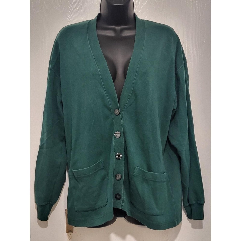 Vintage Westbound Cardigan Sweater Women Sz M Cotton Green Pockets‎ Boho Office
